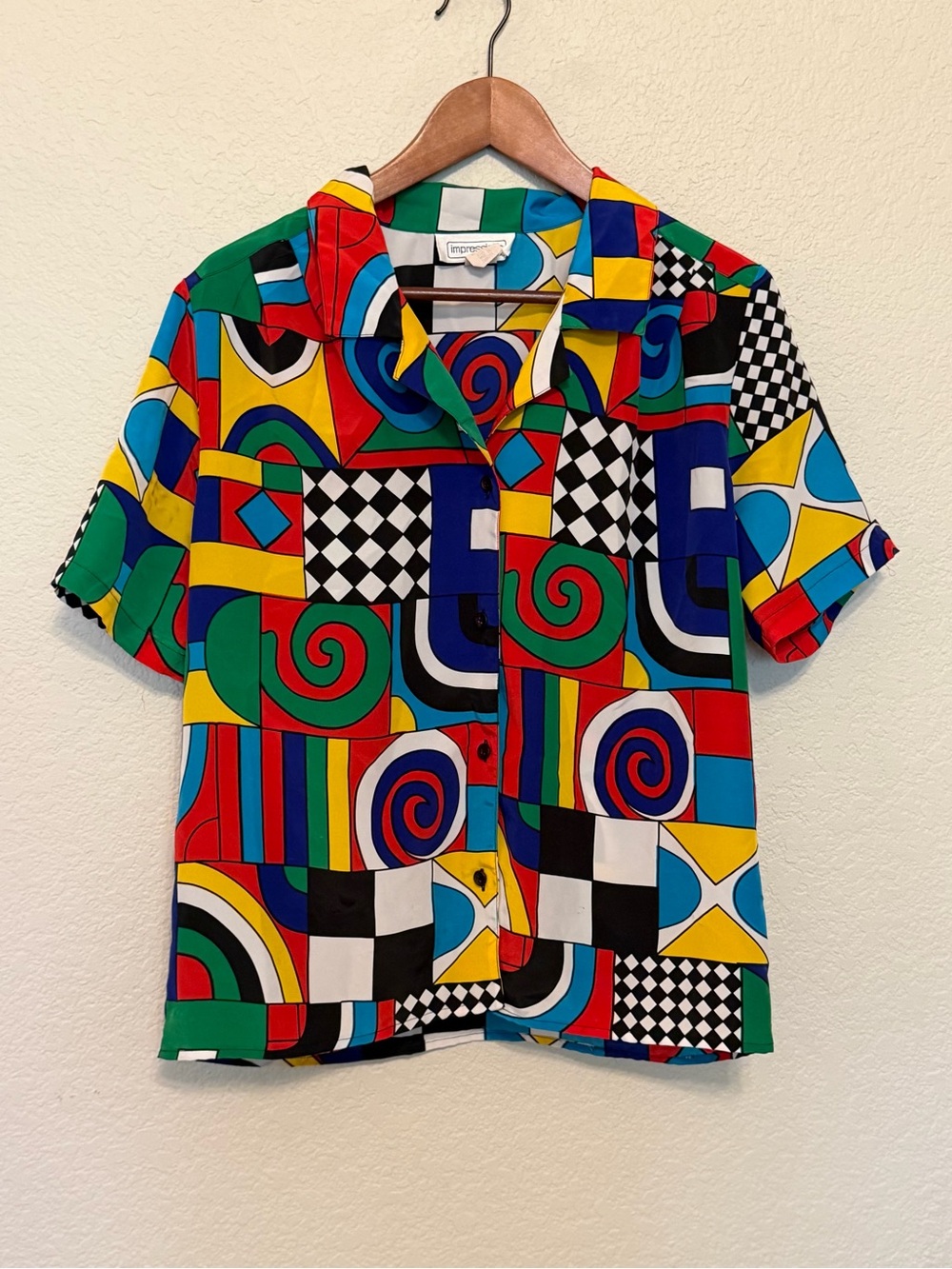 Y2K 90s Impressions of California Colorblock Geometric Shirt Size Medium 10